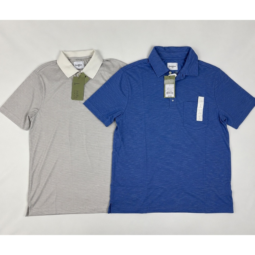 Goodfellow & Co Men's Polo Shirt Lot 2 Size Large Blue Gray Stripe NWT No-Roll
